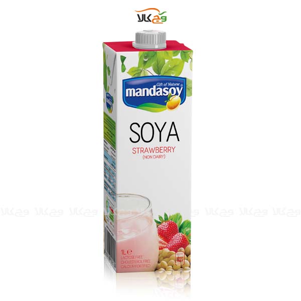 شیر سویا توت فرنگی گیاهی مانداسوی - 1 لیتری - مانداسوی