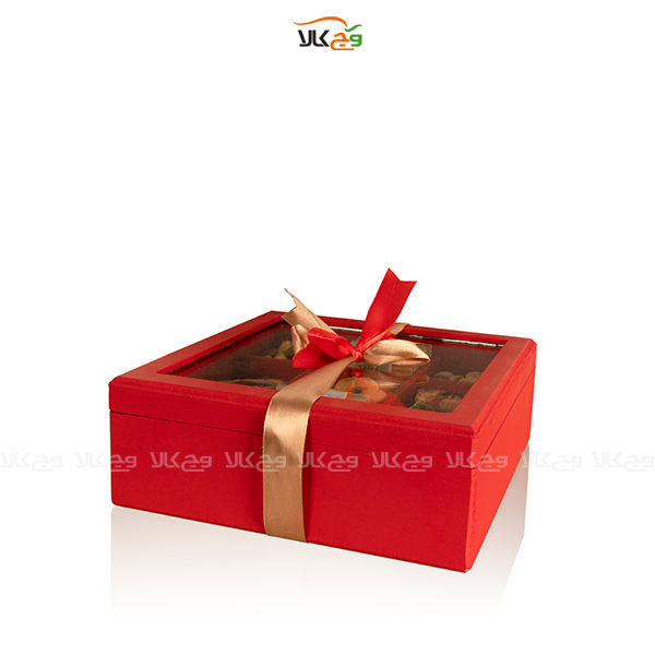 جعبه هدیه نوروزی -آجیل، حاجی بادوم، شکلات وگان، برگه میوه - وگان