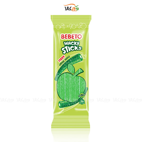 پاستیل ترش وگان با طعم سیب مدل wacky sticks ببتو – 200 گرمی - bebeto