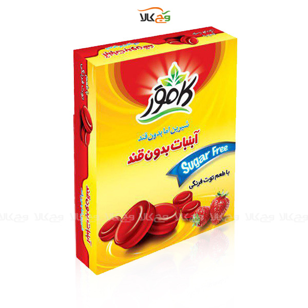 آبنبات توت فرنگی بدون قند و رژیمی پری بیوتیک (دیابتی) - 130 گرم - کامور